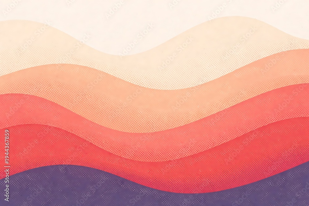 Fototapeta premium Vibrant wavy landscape with colorful gradient layers in purple red orange and white hues