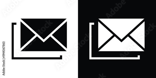 Bold solid black and white envelope icons. A minimalist graphic representing email, digital communication, and incoming messages, ideal for web interface design and contact symbols