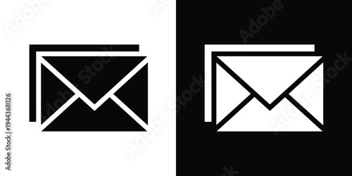 Bold solid black and white envelope icons. A minimalist graphic representing email, digital communication, and incoming messages, ideal for web interface design and contact symbols