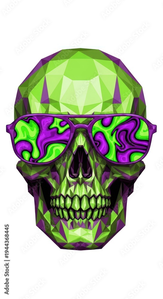 Obraz premium Vibrant geometric skull with psychedelic pattern