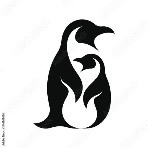 Minimalist Stylized Penguin Family Silhouette Graphic isolated on White Background