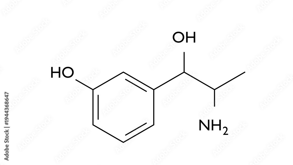 Fototapeta premium meta-hydroxynorephedrine molecule, structural chemical formula, ball-and-stick model, isolated image sympathomimetic amine