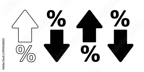 Set of arrows and percentage symbols indicating directions and changes Vector