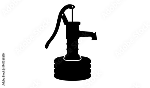 Hand Water Pump Silhouette – Traditional Well Pump Vector Illustration