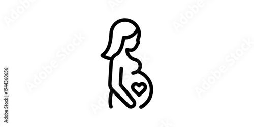 A silhouette of a pregnant woman with a heart on her belly symbolizing love and care Vector