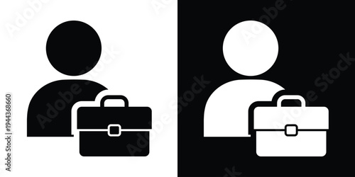 Solid silhouette of a person with a briefcase. High-contrast icon depicting a businessman, professional employee, or job candidate. Perfect for HR, recruitment, and career-related designs.
