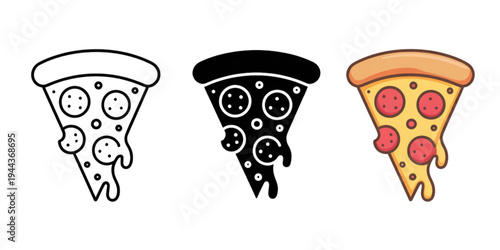 Three different types of pizza slices with various toppings and crusts Vector