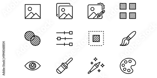 Assorted icons representing various creative and artistic activities and tools Vector
