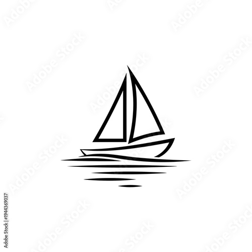 Simple Sailboat Silhouette on Water Graphic