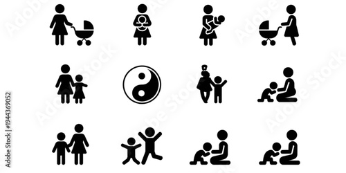 Various icons depicting people in different activities and relationships Vector