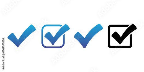 Four different check mark icons in blue and black colors Vector