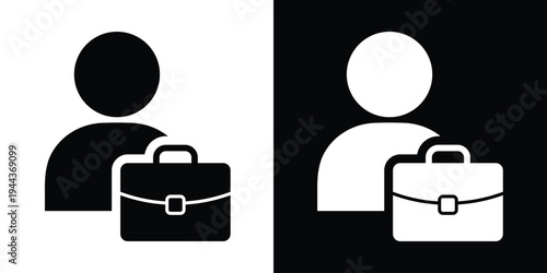 Solid silhouette of a person with a briefcase. High-contrast icon depicting a businessman, professional employee, or job candidate. Perfect for HR, recruitment, and career-related designs.