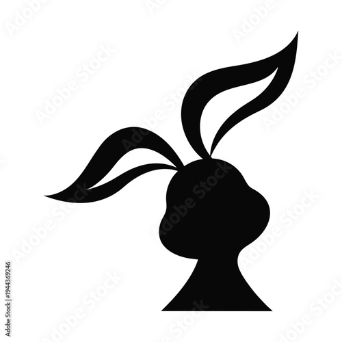 Minimalist Silhouette of a Person with Leaves on Their Head Energetic isolated on White Background