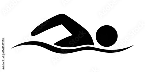 A black and white silhouette of a person swimming with their head above water Vector