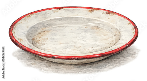 Vintage enamel plate watercolor illustration isolated on transparent background
