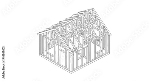 Isometric Wooden Frame House Construction Structure on Isolated White Background
