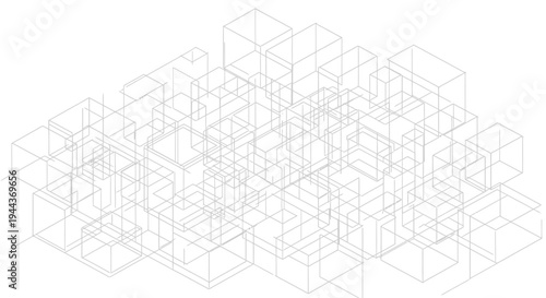 Abstract geometric 3D cubes wireframe pattern, isolated white background