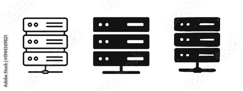 Server Rack or Data Center Icon Set - Network, Hosting, and Cloud Computing Symbol in Multiple Styles.