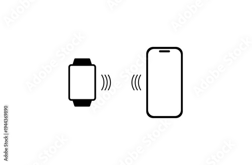 スマートウォッチとスマートフォンが接続され通信しているフラットイラスト