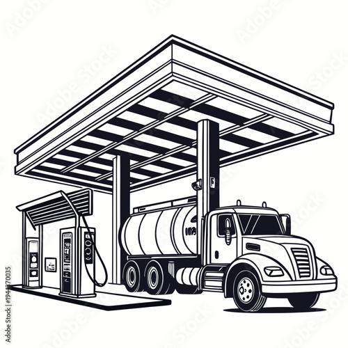 Gas tanker truck at a filling station gas station fuel truck