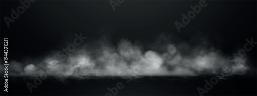 Realistic misty smoke rising from floor. Fog clouds creating dramatic atmospheric haze with swirling textures perfect for horror and mystery illustrations