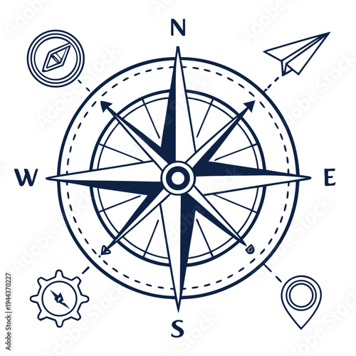 Detailed compass with directional indicators navigation