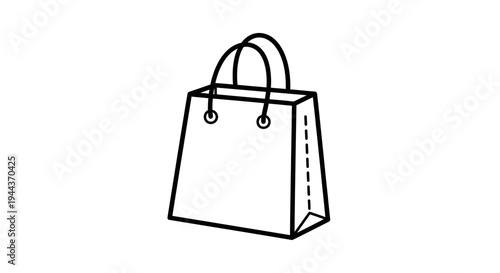 Simple Line Art Icon of a Shopping Bag with Handles, Black and White Design