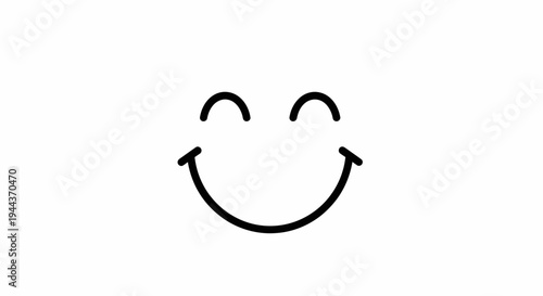 Simple Line Drawing Happy Face Icon, Minimalist Smiley Symbol, Joyful Emotion