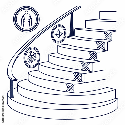 Staircase with on the railing person diamond leaf