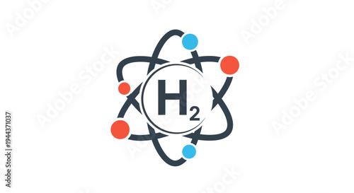 Hydrogen H2 molecule atomic structure and energy concept icon