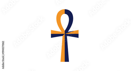 Ancient Egyptian Ankh Symbol with Geometric Design in Orange and Blue