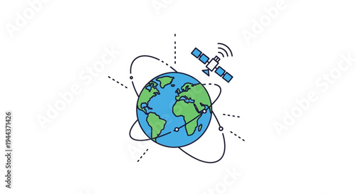 Global Satellite Communication System Orbiting Earth, Technology Concept