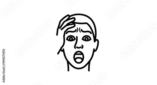 Shocked Face Icon, Human Emotion, Fear, Surprise, Human Expression, Line Art