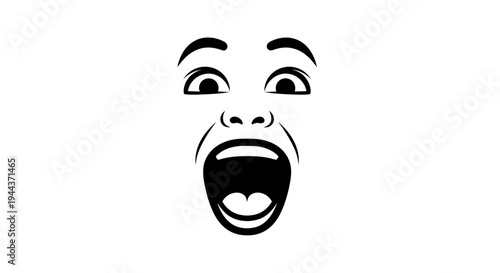 Shocked Face Expression, Open Mouth, Wide Eyes, Surprise Emotion, Black and White Illustration