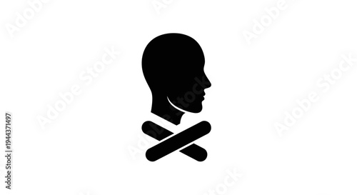 Silhouette of a human head with a cross mark, symbolizing silence, censorship, or no speech.
