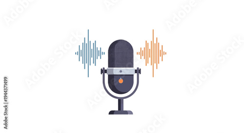 Retro microphone with sound wave graphics on white background