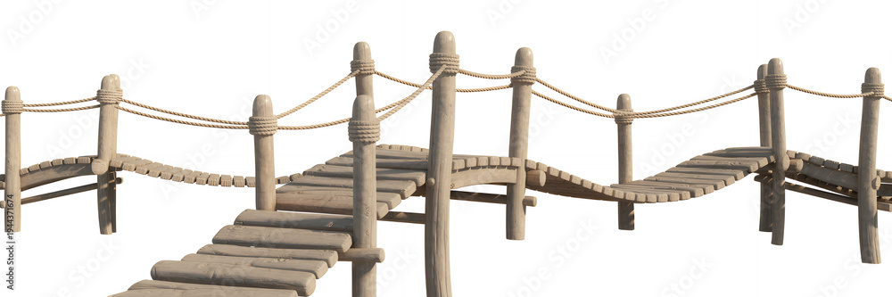 Naklejka premium Medium wooden rope bridge model