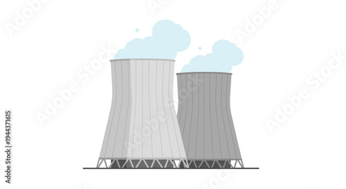 Cooling Towers Emitting Steam - Industrial Power Plant