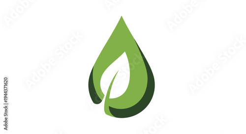 Green leaf inside a water drop shape, nature and eco-friendly concept