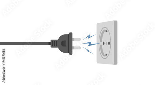 Electrical plug about to connect to wall socket, sparks flying, power concept