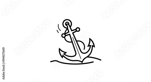 Simple Anchor Icon in Water, Nautical Symbol, Marine Vector Art
