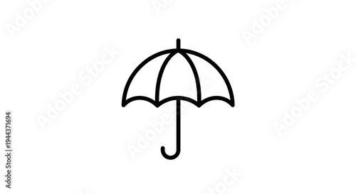 Simple black line art icon of an open umbrella, symbolizing protection and weather.