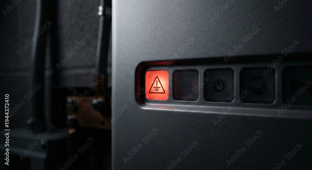Naklejka premium Inverter grounding fault warning indicator, illuminated electrical ground error symbol on power system control panel