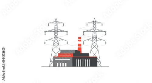 Power plant with high-voltage electricity towers and transmission lines