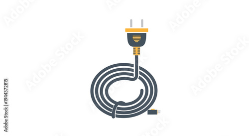 Rolled power cord with electrical plug on white background