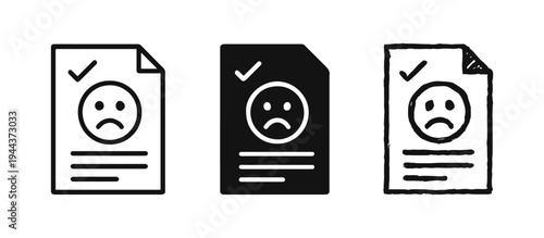 Document with Sad Face and Checkmark Icons Set