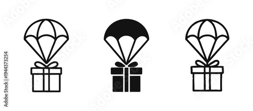 Parachute Delivering Gift Box Icons Set