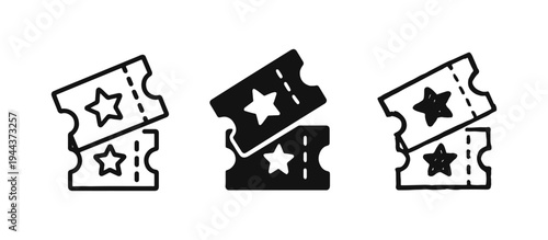 Movie Ticket or Event Pass with Star Icons Set