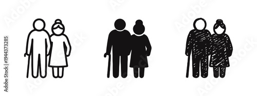 Elderly Couple Senior People Icons Set
