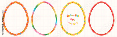Colorful vector Easter egg frames with dots and gradients, cute oval borders for product package design and spring backgrounds